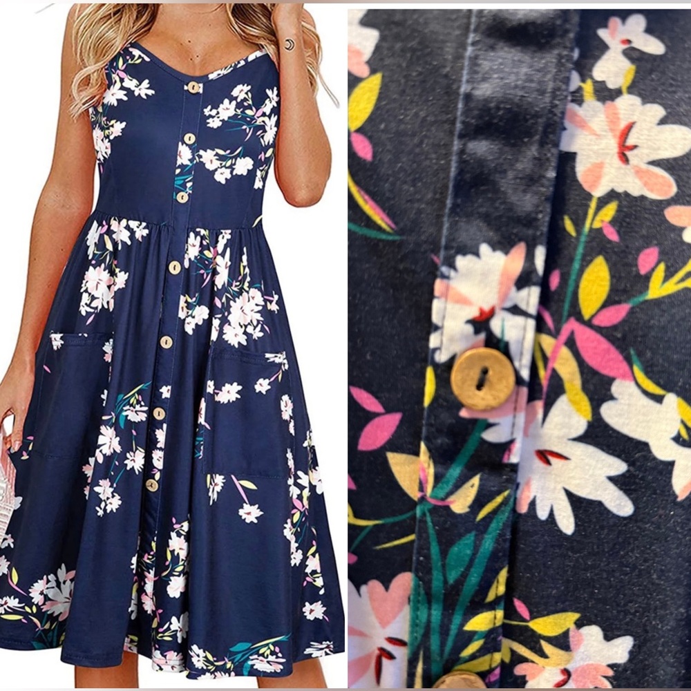 KILIG Navy Floral Button Front Midi Dress Small